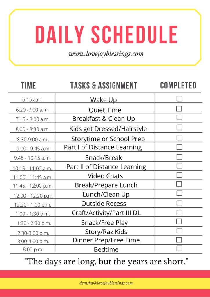 daily homeschooling schedule