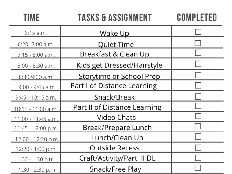 daily homeschooling schedule
